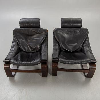 Armchairs, a pair, "Kroken", Åke Fribyter, Nelo, Knislinge, second half of the 20th century.