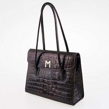 Bruno Magli Vintage Black Croco Patent Leather Shoulder Bag.