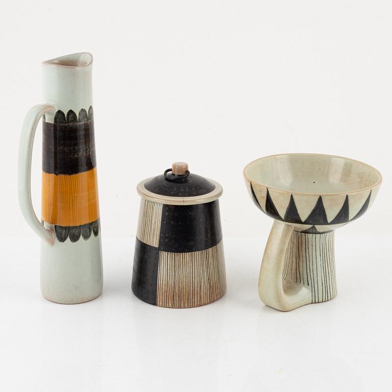 Carl-Harry Stålhane & Aune Laukkanen, a vase, a jug and a box with cover, 'Torro'-faience, Rörstrand.