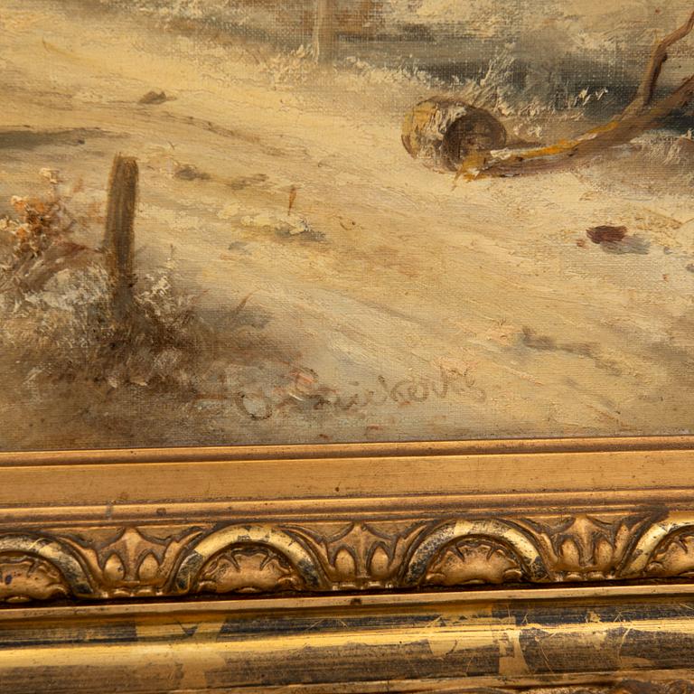 Winter scene with windmills.