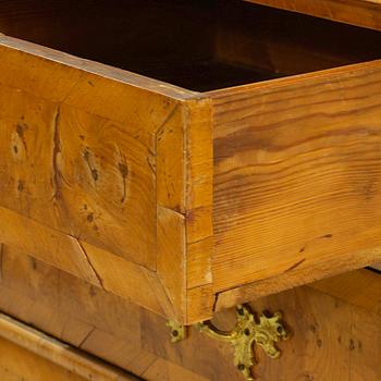 A Swedish elm and burr-elm rococo cabinet, later part of the 18th century.