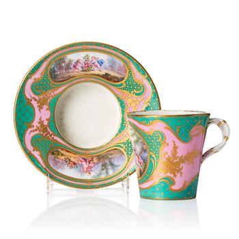 341. A French 'Sèvres' cup and tremleuse saucer, 19th Century.