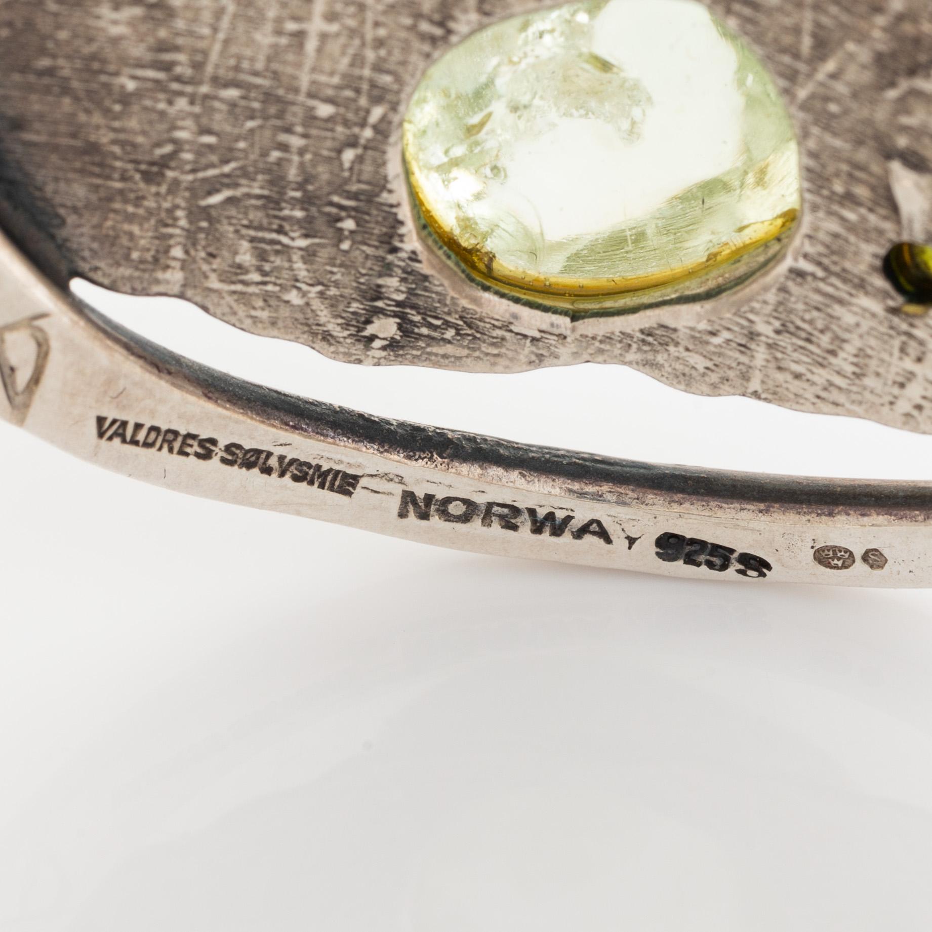 Valdres Solvsmie, silver and cabochon cut tourmaline bangle, Norway.