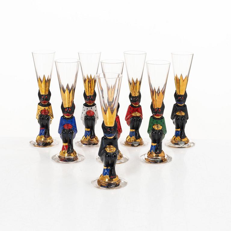 Gunnar Cyrén, snapsglas, 8 st, sk djävulsglas, ur Nobel-servisen, Orrefors.