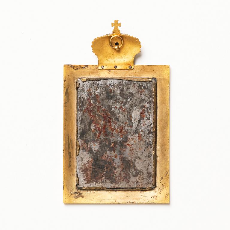 An etched and gilded steel plaque of King Carl XIV Johan,  signed by Carl Gustaf Liljedahl,  first half 19th century.