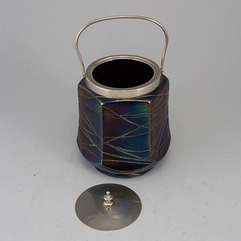 A glas biscuit tin, possibly Lötz, early 20th century.