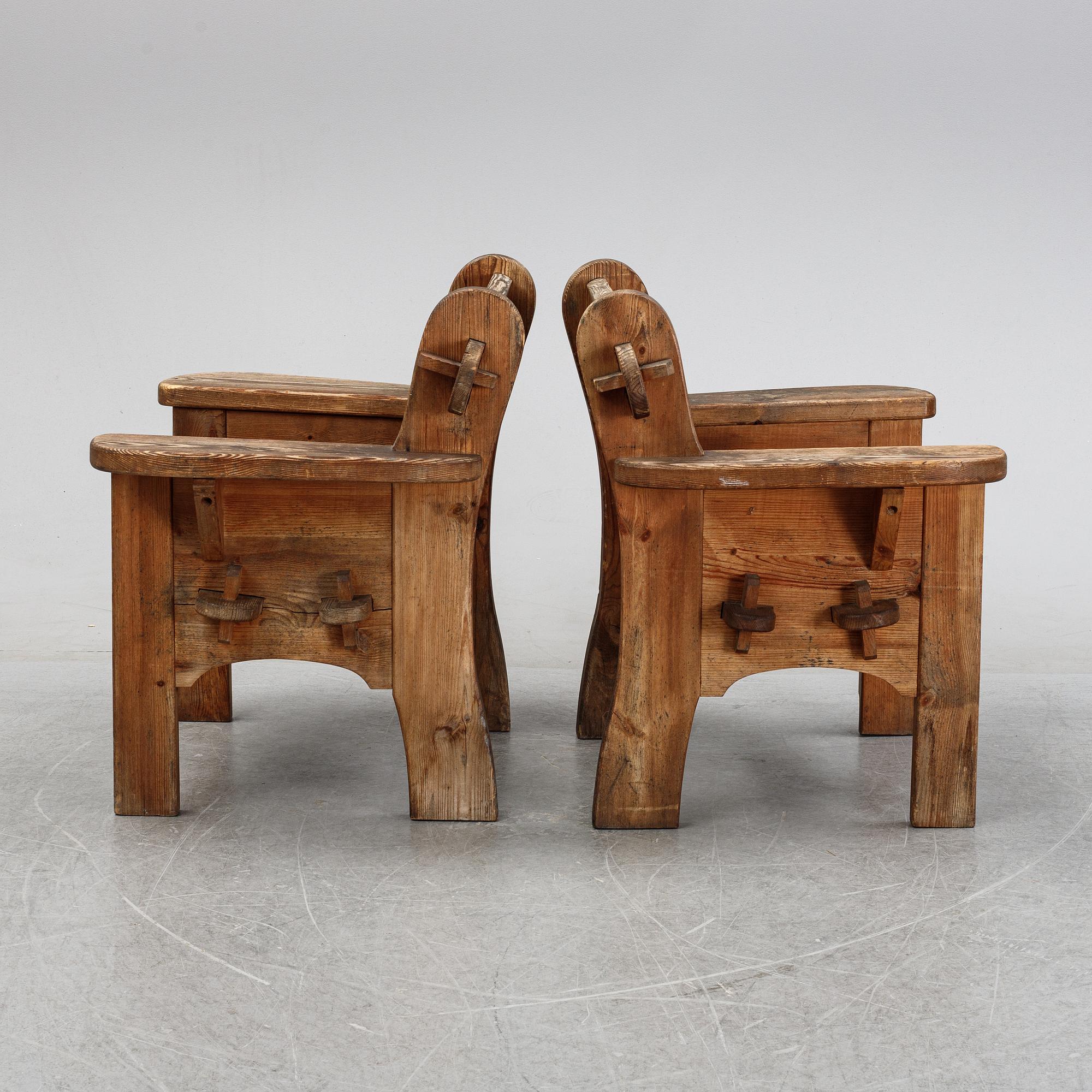 David Rosén, a pair of "Berga" pine armchairs, Nordiska Kompaniet, Sweden 1940's.