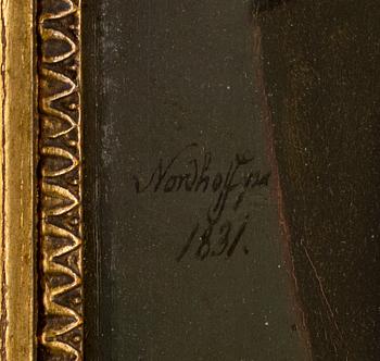 JOHANNES NORDHOFF, olja på pappannå, signerad , daterad 1831.
