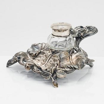 A mid-19th-Century silver inkstand, maker's mark of Anders Hysing, Stockholm 1864.