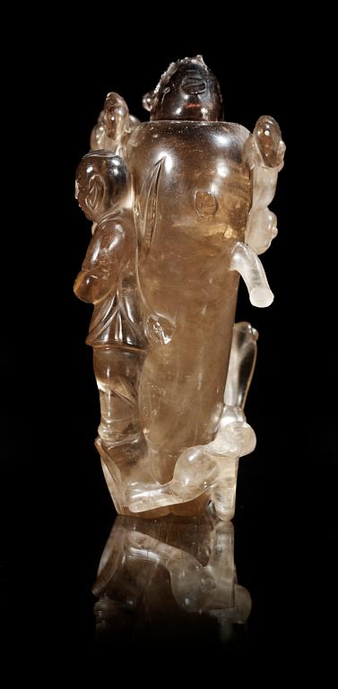 A smoky quartz vase with cover, China, early 20th Century.