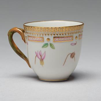 A set of four Royal Copenhagen 'Flora Danica' coffee cups with saucers, Denmark, 20th Century.