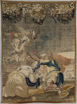 VÄVD TAPET, gobelängteknik, Ca 300x222 cm. Sannolikt Flandern, ull och silke, 1600-talets andra hälft.