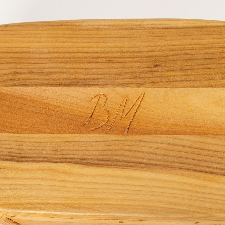 A birch box, signed BM.