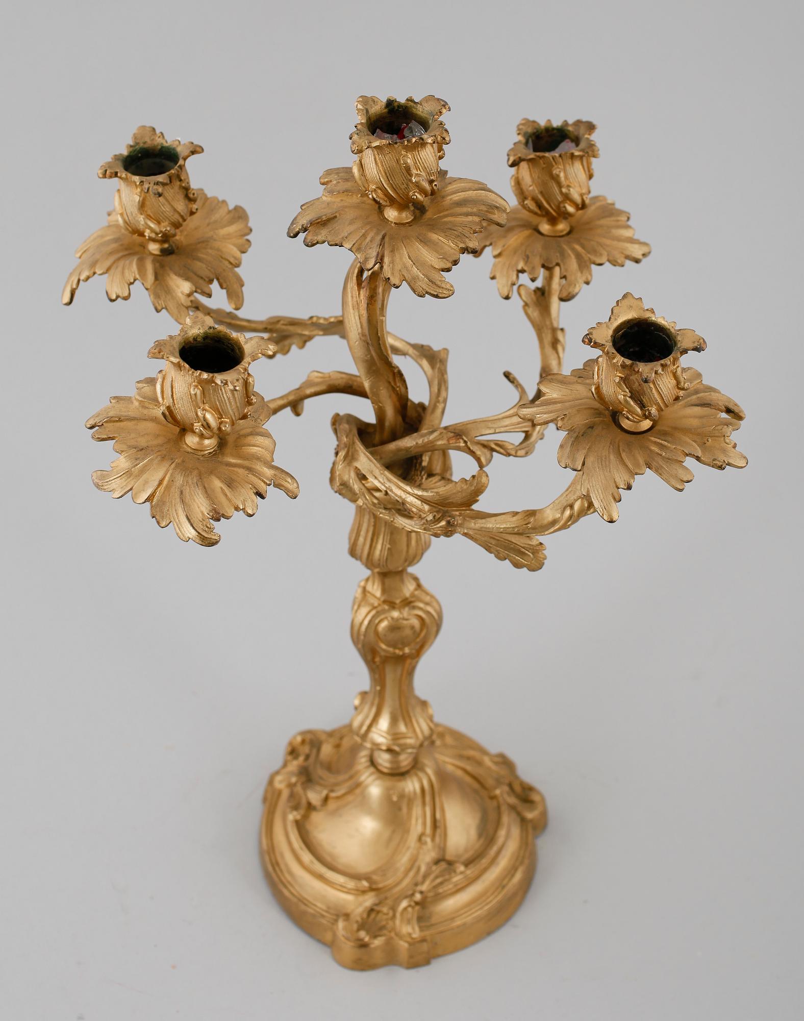 KANDELABER, patinerad mässing, rokokostil, 1800-/1900-tal.