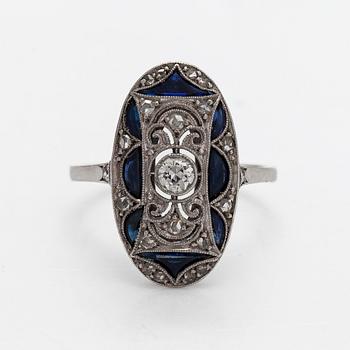 Ring, Art deco, diamanter, safirer, platina.