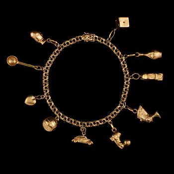BERLOCKARMBAND, 18k guld, Guldsmedjan Hilden Holger,  Sala, 1964. Vikt 17 g.