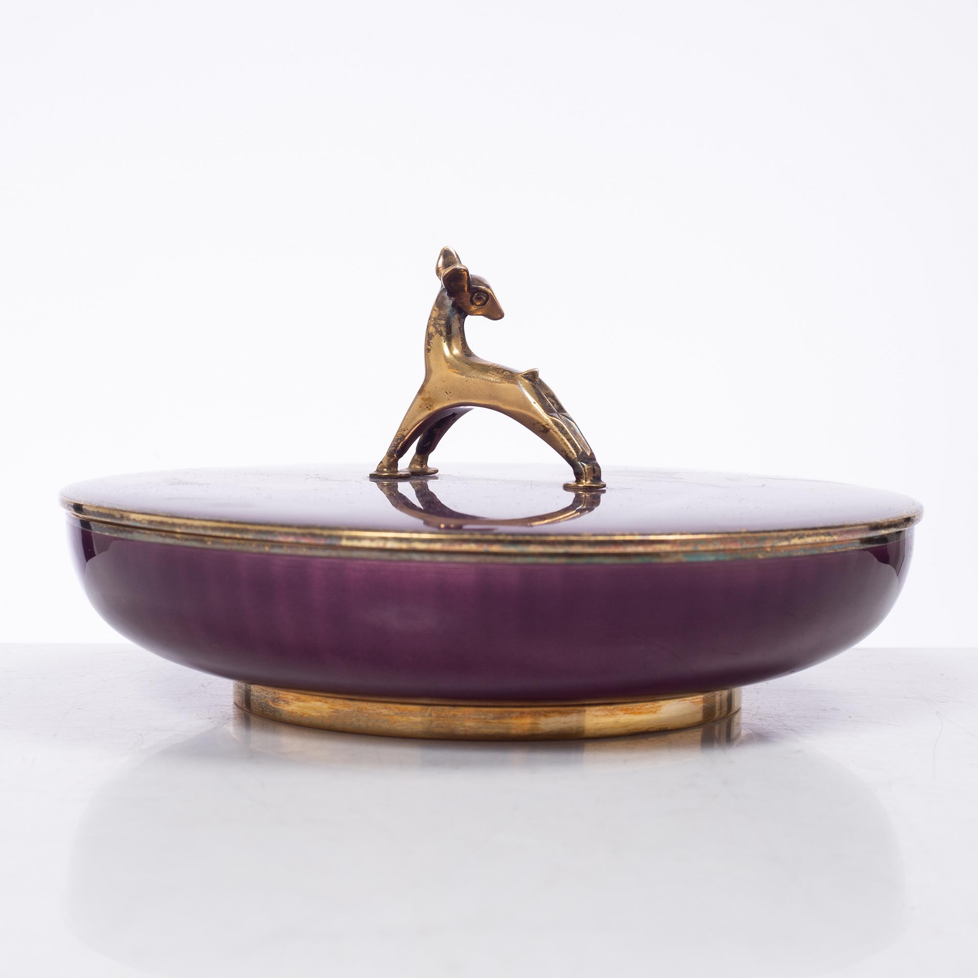 David Andersen, ask med lock, emalj och förgyllt silver, Norge, 1900-talets mitt.