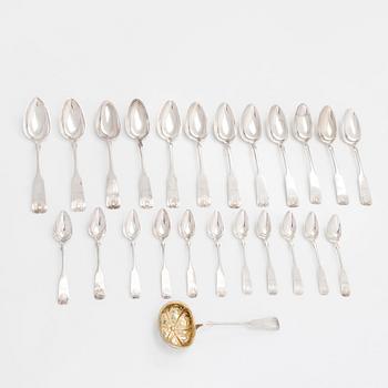 A 25-piece set of 1870s silver spoons, maker's mark of Wilhelm Pettersson, Turku Finland 1873 and 1874.