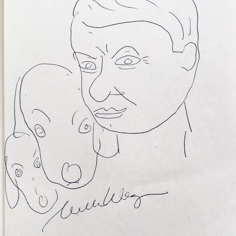 William Wegman, ink drawing signed from 1989.