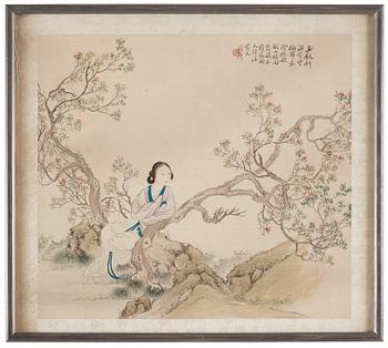 MÅLNINGAR, fyra stycken, akvarell och tusch på silke, sen Qingdynasti, attibuerad till Pan Zhenyong (1852-1921).