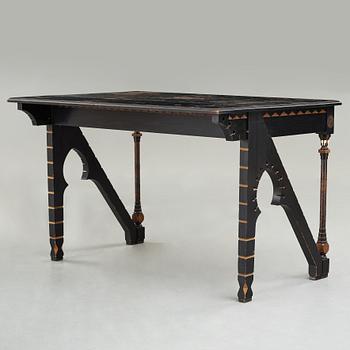 Carlo Bugatti, attributed to, an ebonized wood and walnut desk, Turin, Italy ca 1900.