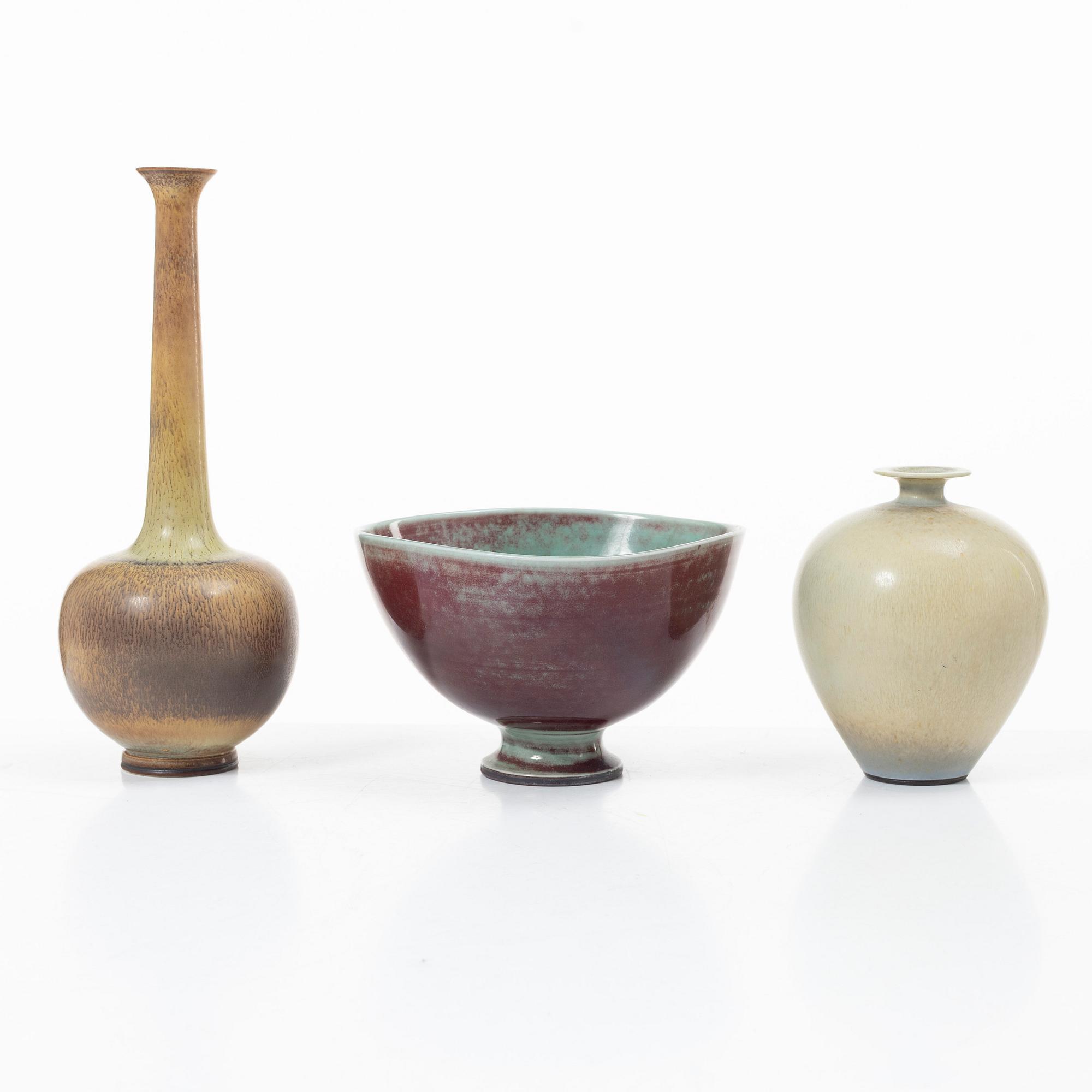 Berndt Friberg, Two vases and a bowl, Gustavsberg Studio.