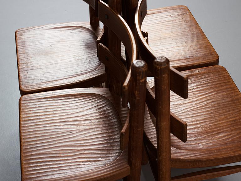 Axel Einar Hjorth, a set of 4 stained pine 'Sandhamn' chairs, Nordiska Kompaniet Sweden 1931-1932.