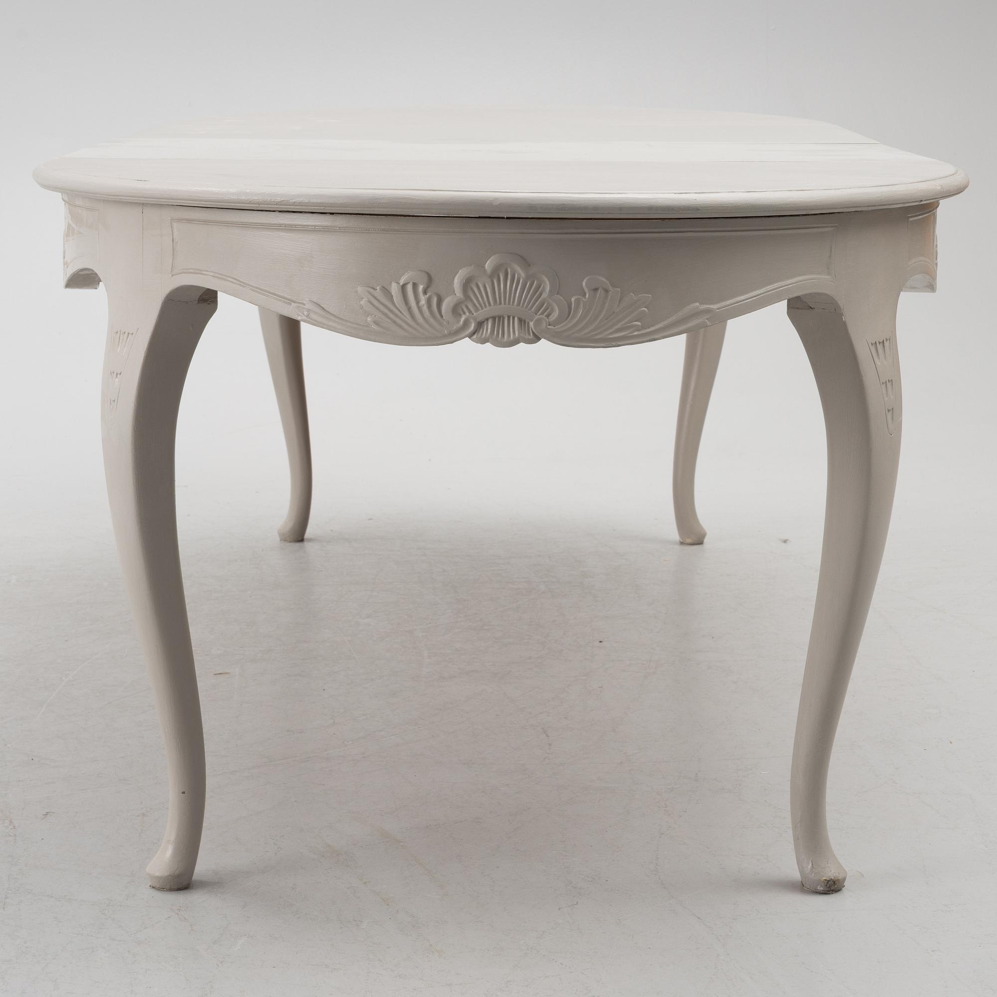 Dining table, 2 armchairs, 6 chairs, Rococo style, 20th century.