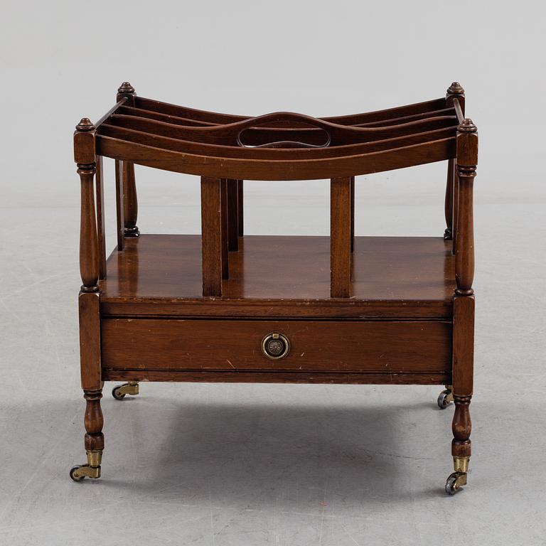 A mahogny newspaper stand (so called Canterbury), England, late 20th century.