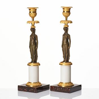 A pair of late Gustavian circa 1800 candlesticks attributed to F. L. Rung.