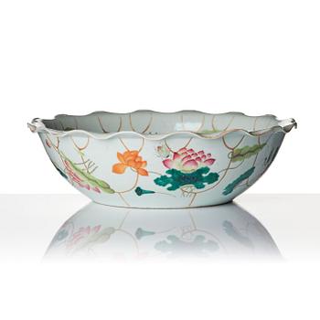 A large famille rose 'lotus' basin, Qing dynasty, with Guangxu mark and of the period (1875-1908).