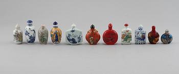 SNUSFLASKOR, 11 st, varierande material, 1900-tal.