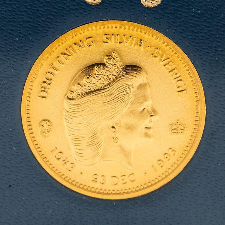Gold coin, 21.6 carat, Queen Silvia, “SEK 1,000”, Sveriges Riksbank, 1993.