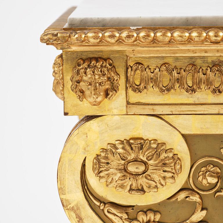 An Empire giltwood and gesso console table by P.G. Bylander (master in Gothenburg 1811-58).