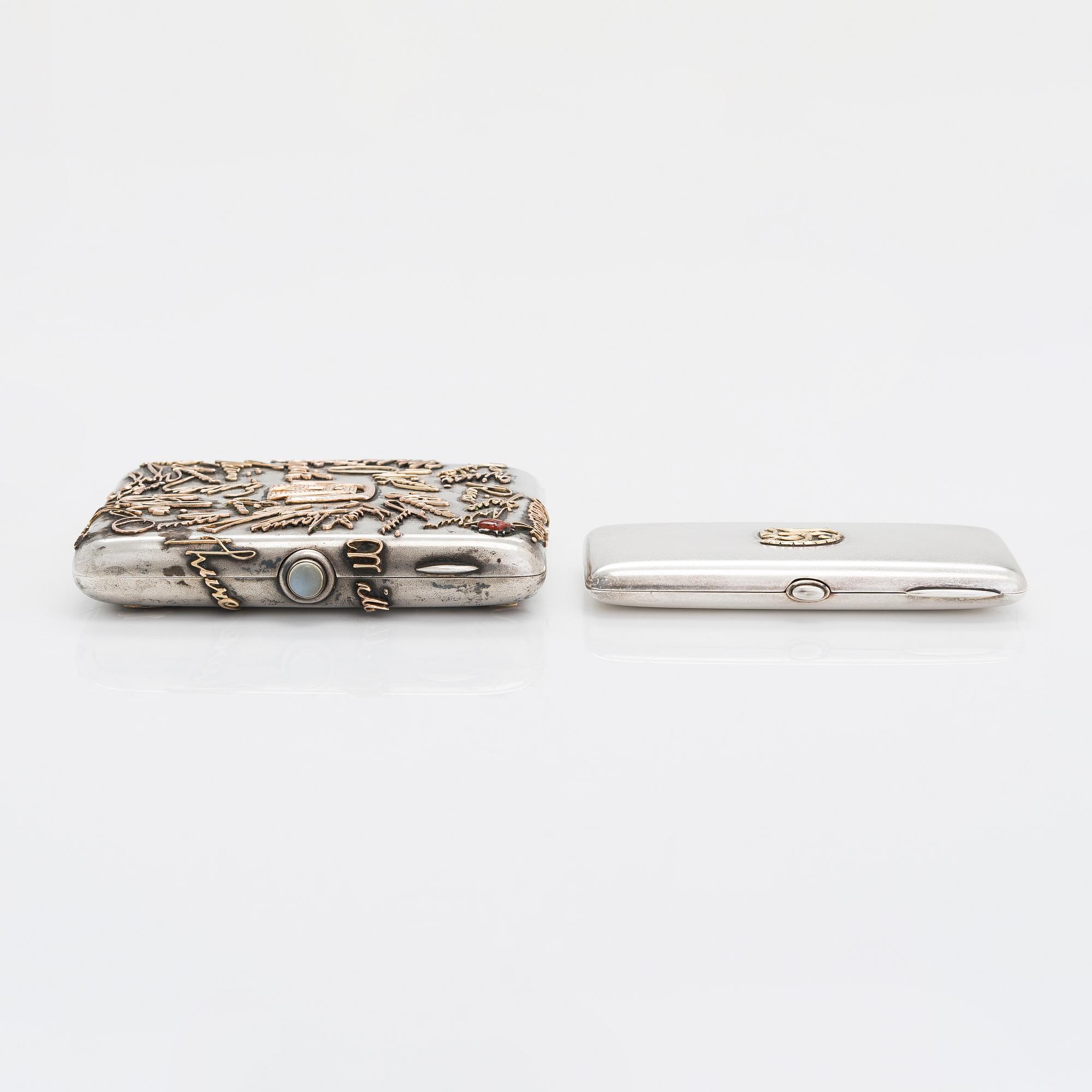 Two silver cigarette cases,  Turku 1917 and 1925.