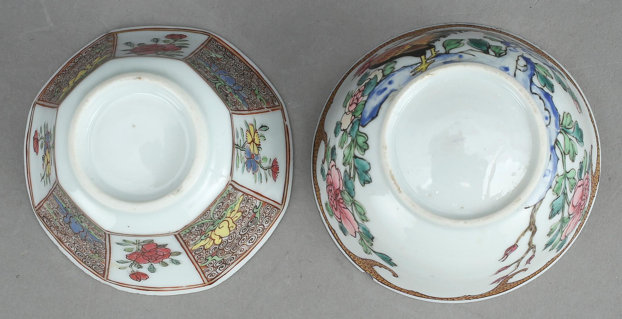 KOPPAR MED FAT, 2+2 st, porslin, Kina, 1700-tal.