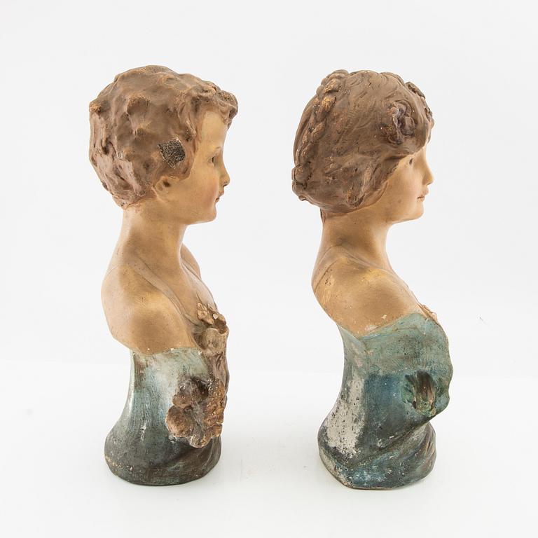 Busts, 2 pieces, first half of the 20th century.