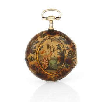 SPINDELUR, förgyllt, urverket märkt Thomas Grant, London. 1700-tal.
