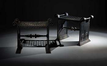 A pair of Folke Bensow cast iron stools, model 'Taburett Nr 1', Näfveqvarn, Sweden circa 1925.