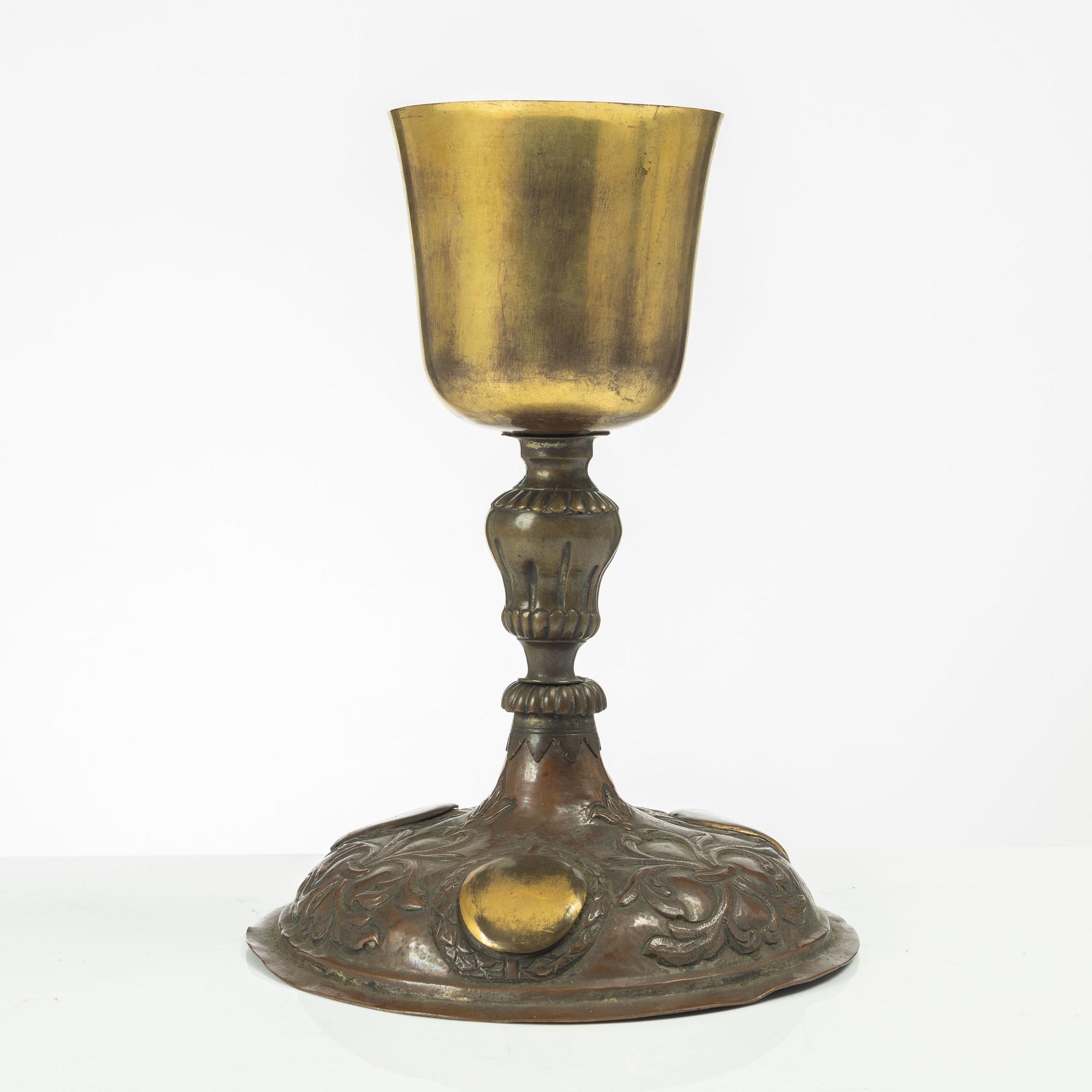 A silvered and gilt copper chalice, presumably German, first part 18th century.