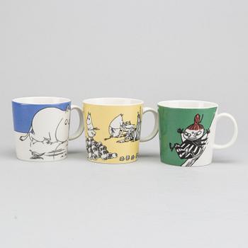 MUGGAR, 3 st, porslin, Moomin Characters, Arabia, Finland, 1990-tal.