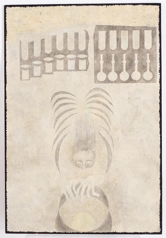 Thea Ekström, mixed media on panel, signed Ekström and dated 27 III -85.