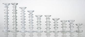Timo Sarpaneva, A 10-piece set of "Festivo" glass candlesticks for Iittala.