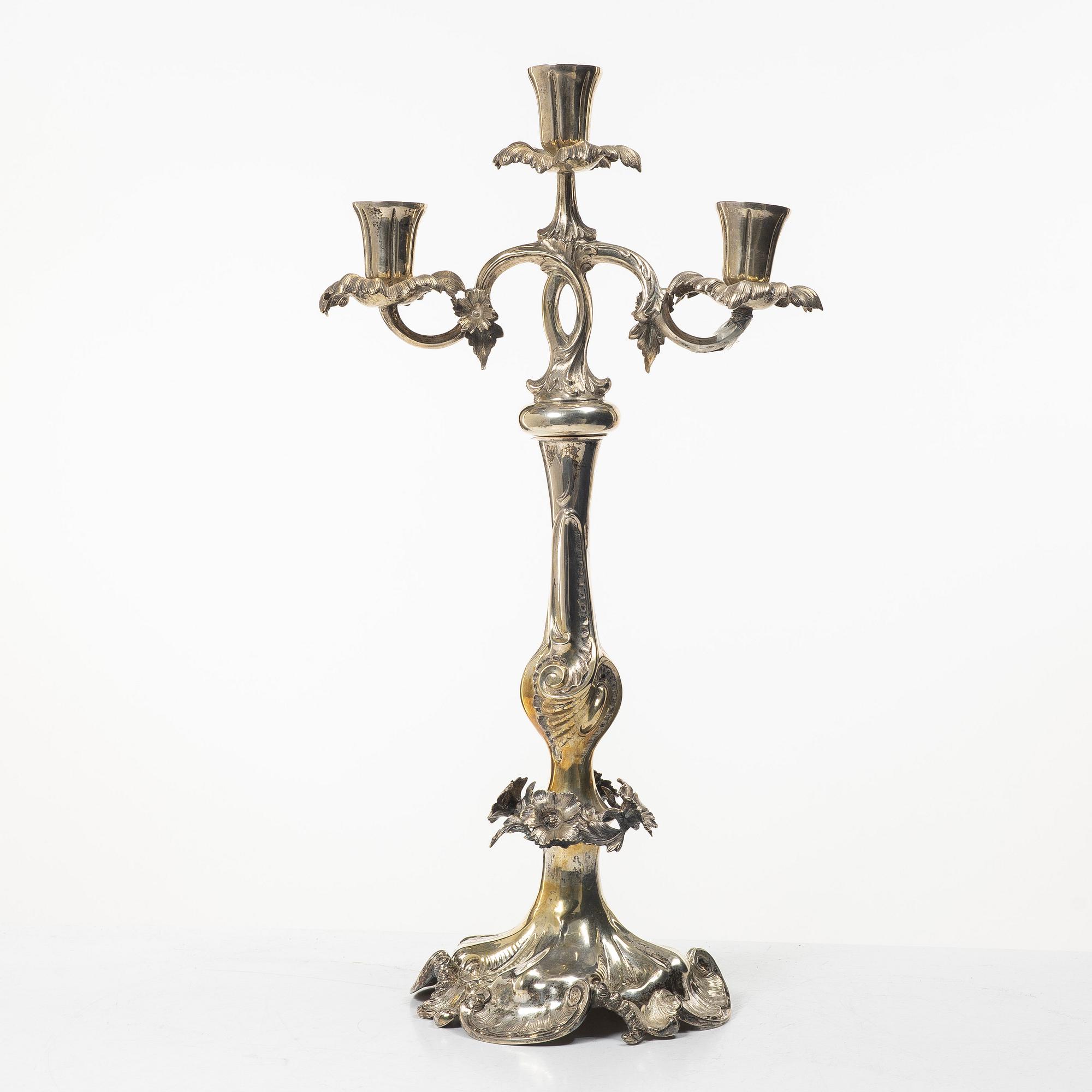 Candelabrum, nickel silver, Rococo style, circa 1900.