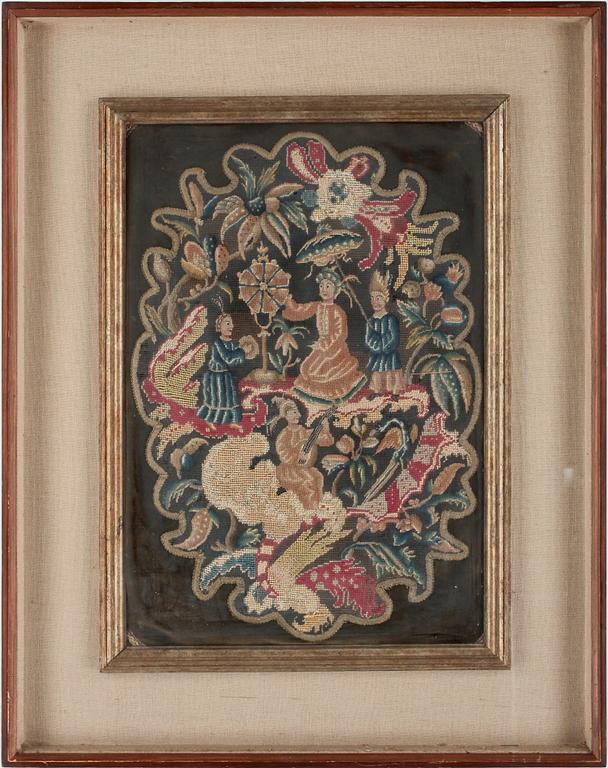 BRODERI, Petit points, troligen 1700-tal.