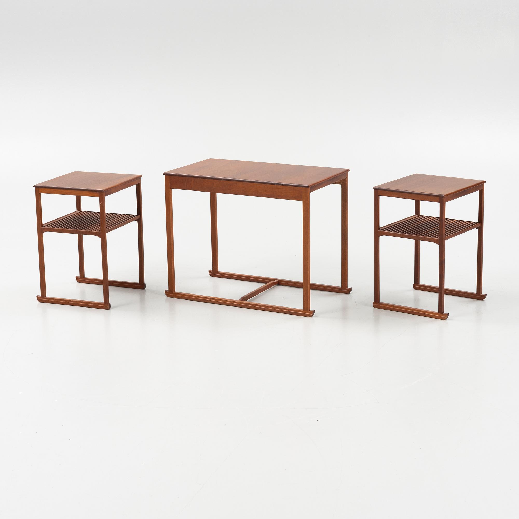 Carl Malmsten, a three-piece nesting table, 'Släden', second half of the 20th century.