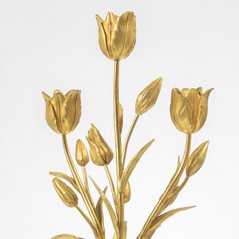 A pair of three light porcelain and gilt bronze three-branch Louis XV-style candelabra, mid 19th century.