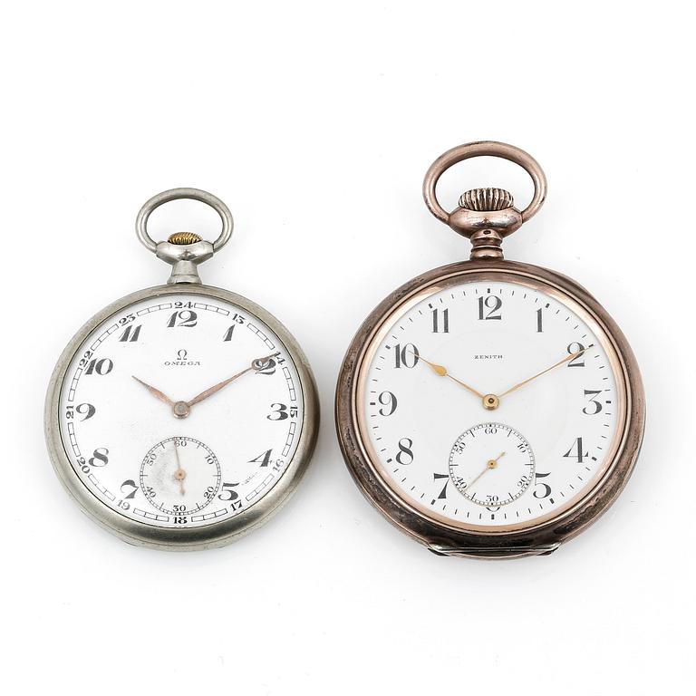 FICKUR, 2 st, Omega samt Zenith, Schweiz, början 1900-talets.