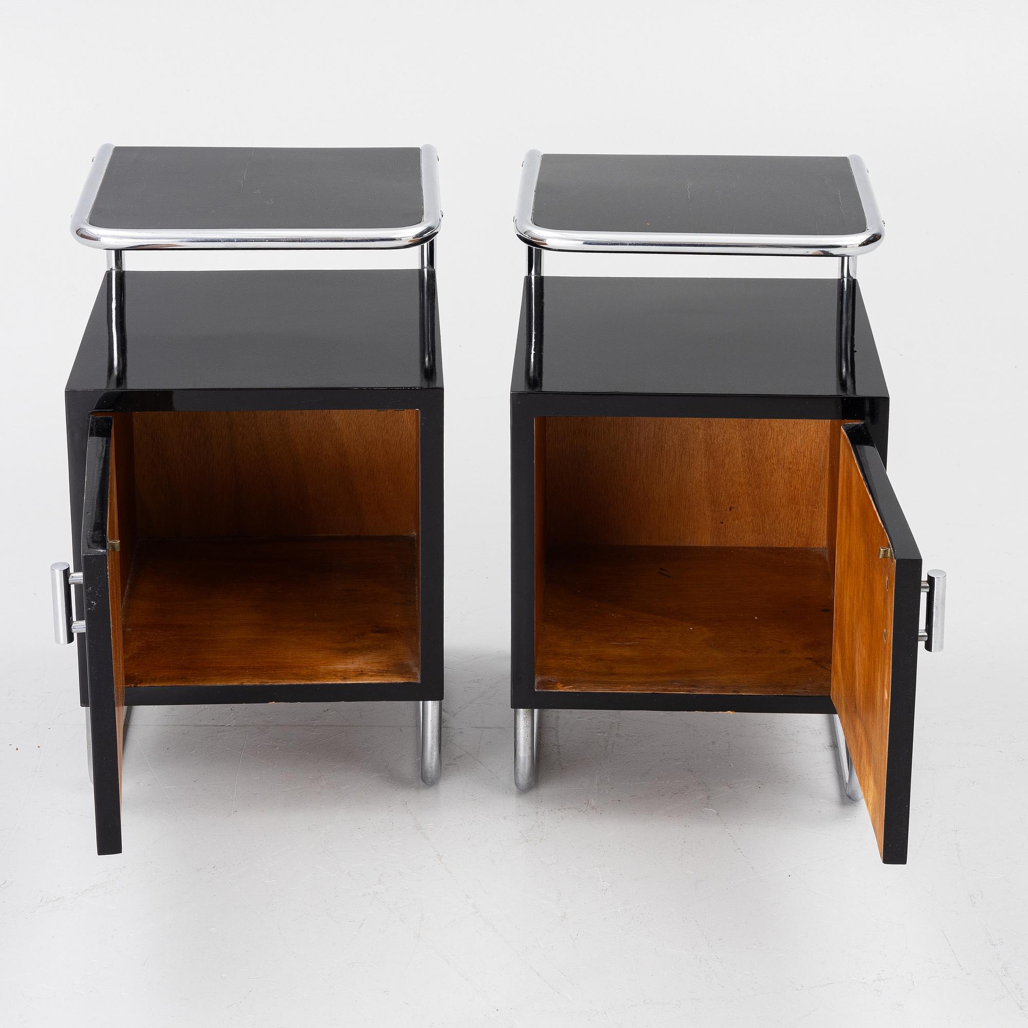 Bedside tables, a pair, Functionalist, 1930s.