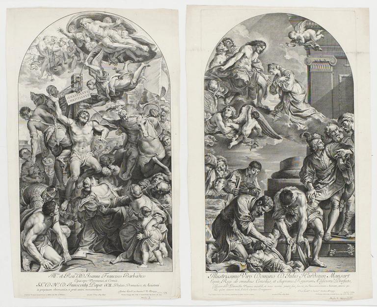 Nicholas Dorigny, St. Sebastians martyrium; St. Petronilles gravsättning. (2).